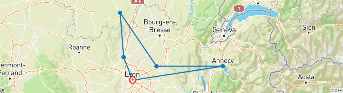 Image d'une carte montrant l'itinéraire du circuit