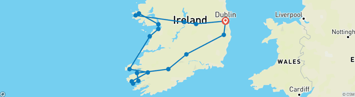 Image d'une carte montrant l'itinéraire du circuit