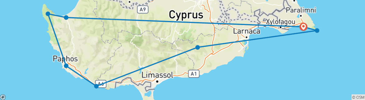 Image of a map showing the route of the tour