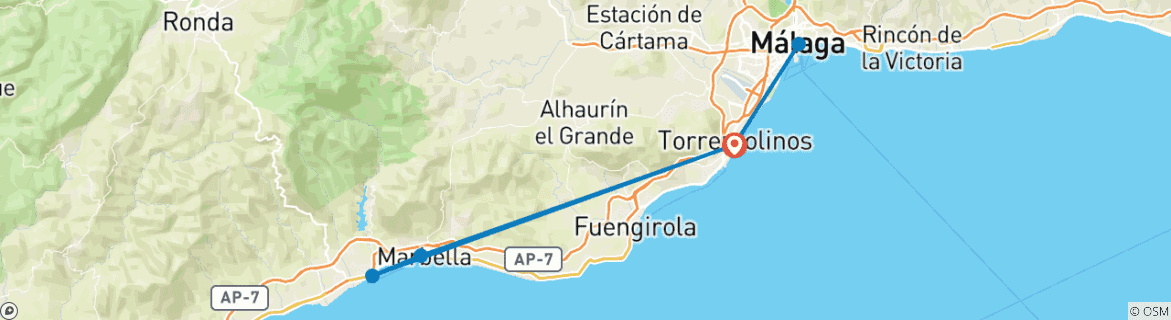 Image of a map showing the route of the tour
