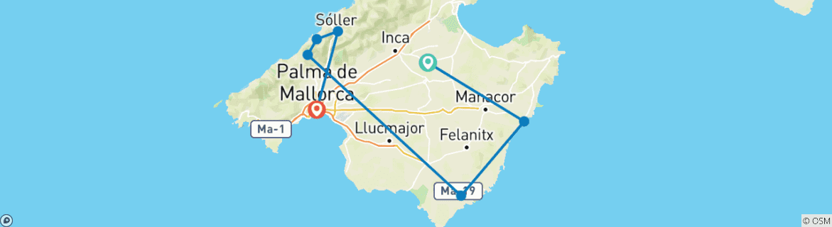 Image d'une carte montrant l'itinéraire du circuit