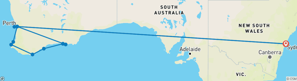 Image of a map showing the route of the tour