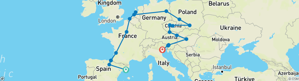 Karte mit der Reiseroute