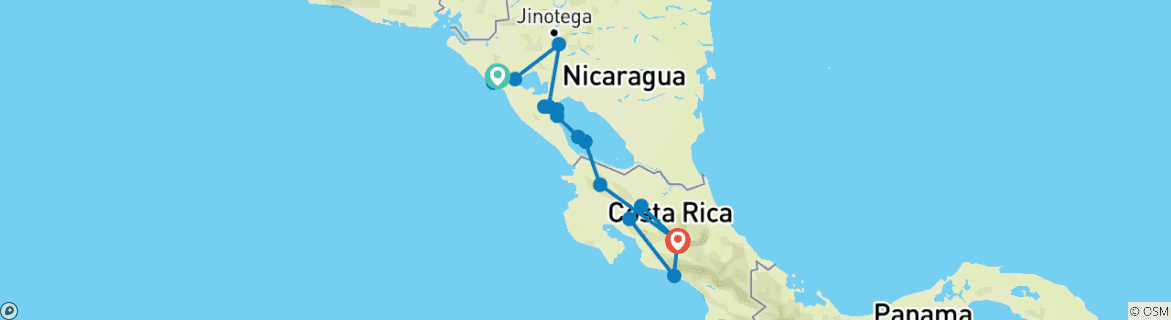 Image of a map showing the route of the tour