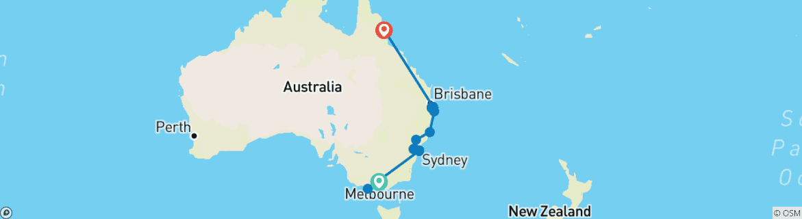 Carte du circuit Aventure en voiture en Australie – 15 jours
