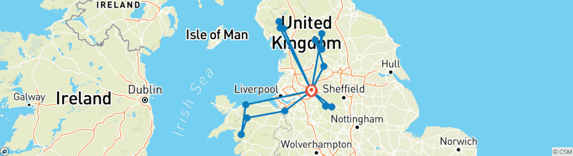 Image of a map showing the route of the tour