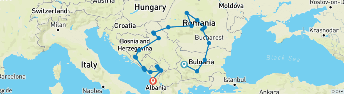 Image d'une carte montrant l'itinéraire du circuit