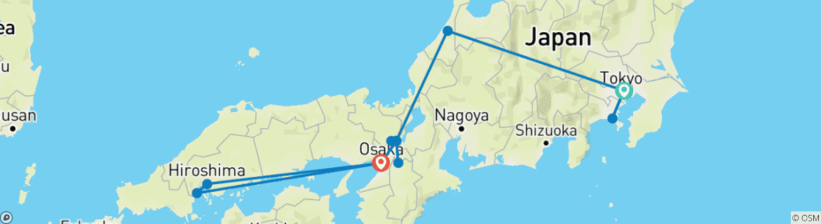 Image of a map showing the route of the tour