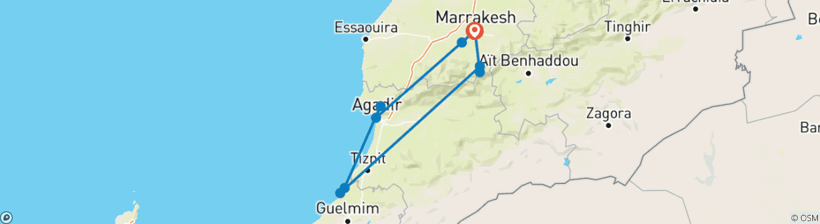 Image d'une carte montrant l'itinéraire du circuit