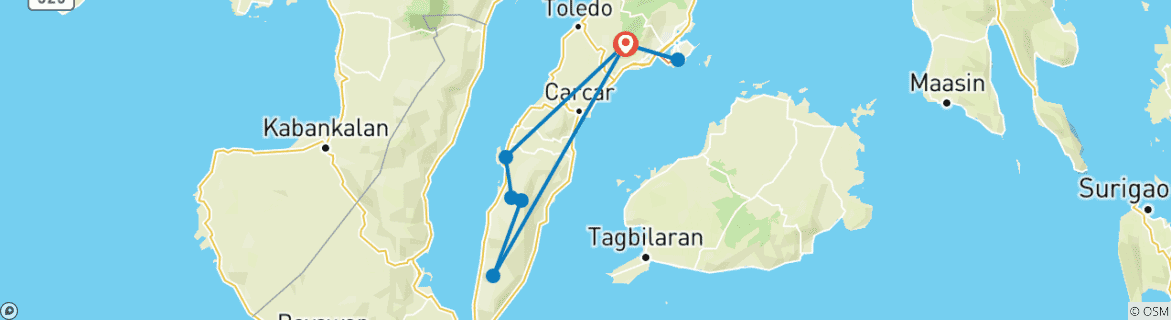 Image of a map showing the route of the tour