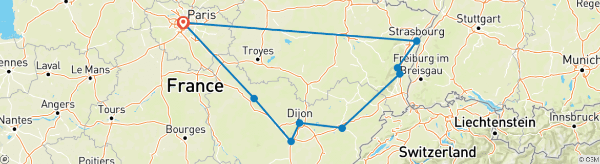 Image d'une carte montrant l'itinéraire du circuit