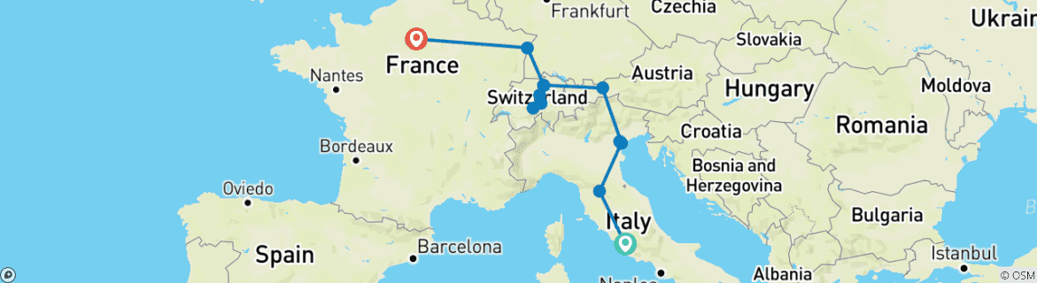 Karte mit der Reiseroute