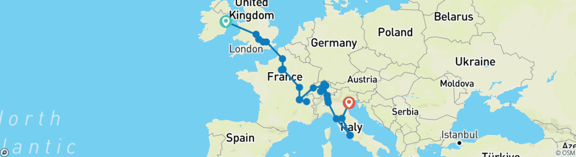 Image d'une carte montrant l'itinéraire du circuit