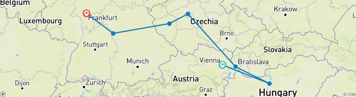 Image of a map showing the route of the tour