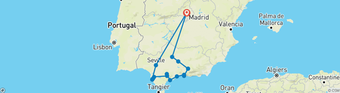 Carte du circuit L'âme andalouse (15 destinations)