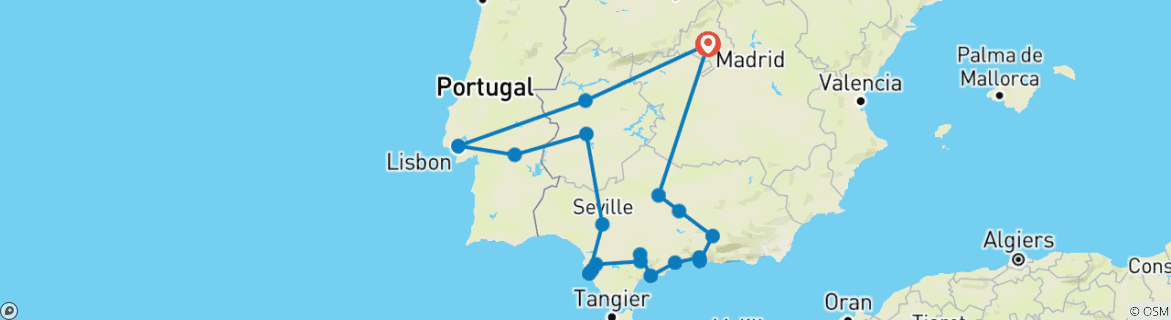 Carte du circuit L'âme andalouse et le Portugal (19 destinations)