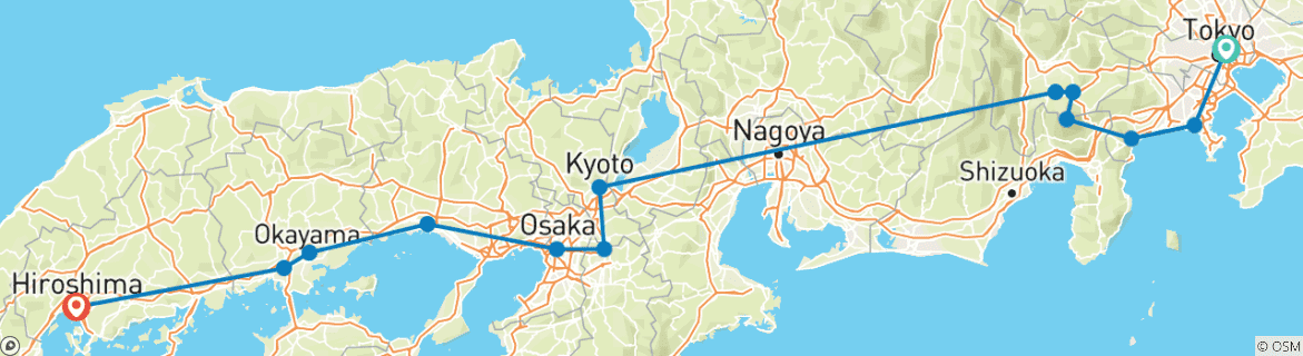 Image of a map showing the route of the tour