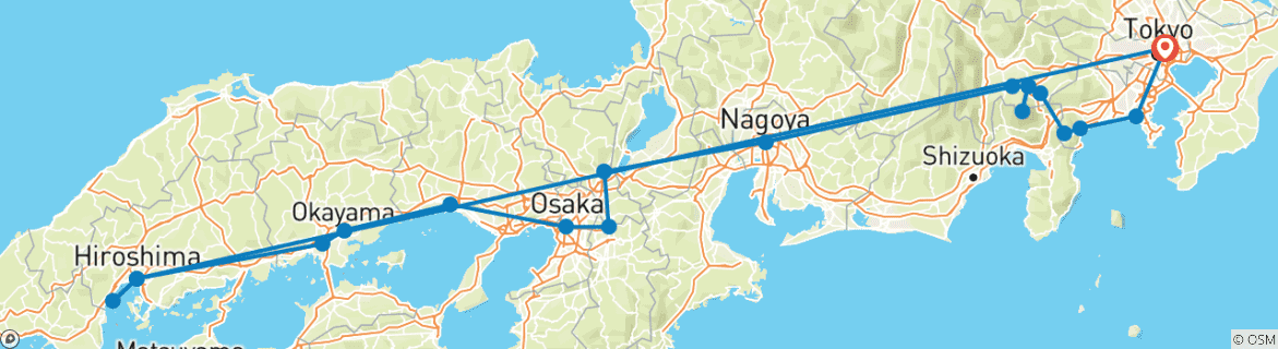 Image of a map showing the route of the tour