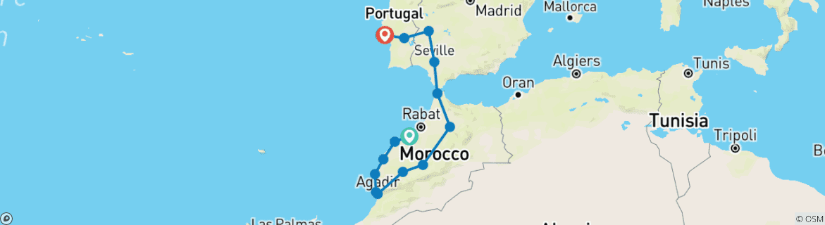 Image d'une carte montrant l'itinéraire du circuit