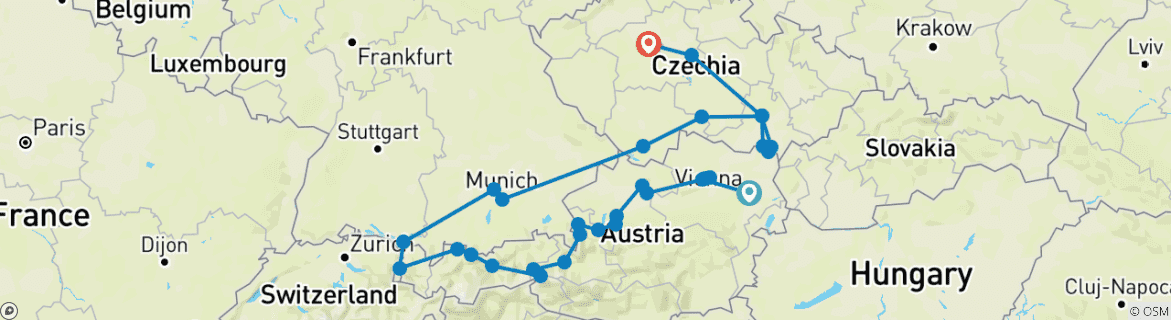 Karte mit der Reiseroute