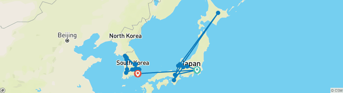 Image of a map showing the route of the tour