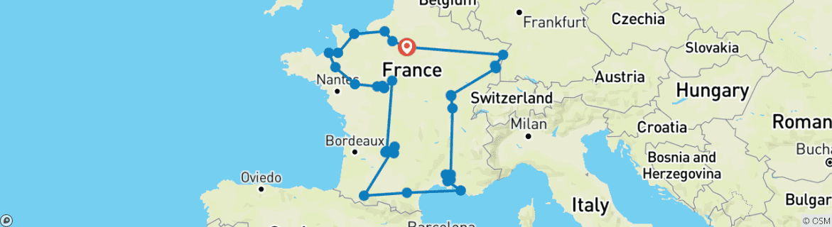 Image d'une carte montrant l'itinéraire du circuit