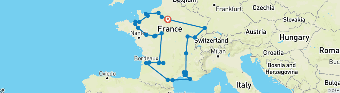 Image d'une carte montrant l'itinéraire du circuit