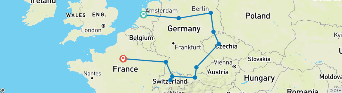 Image d'une carte montrant l'itinéraire du circuit