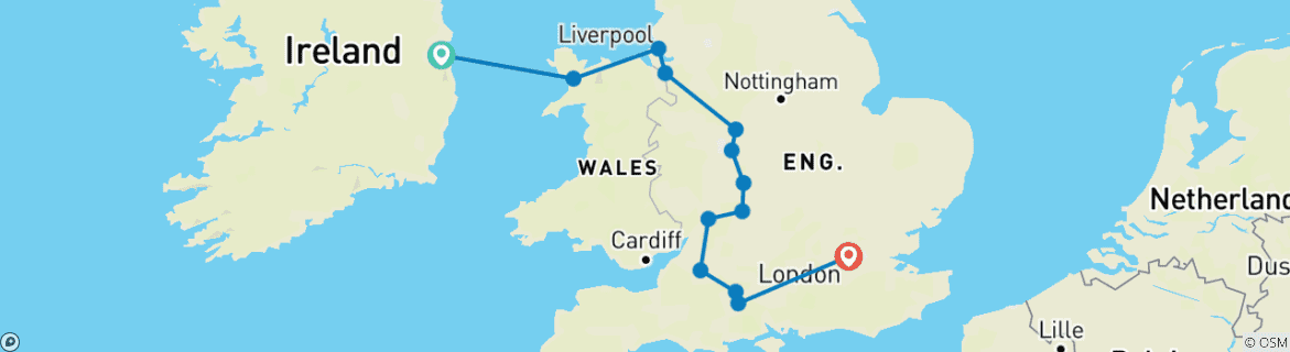Image of a map showing the route of the tour