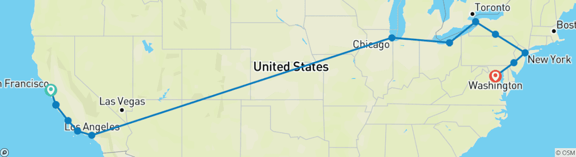 Image of a map showing the route of the tour