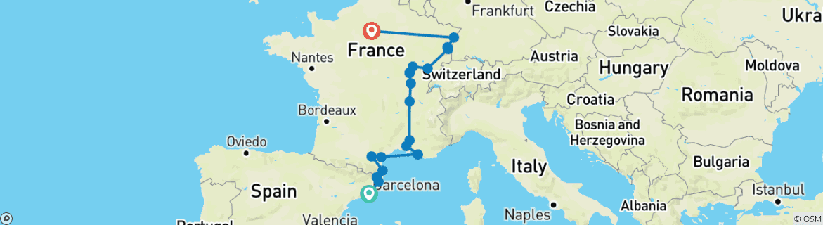 Karte mit der Reiseroute