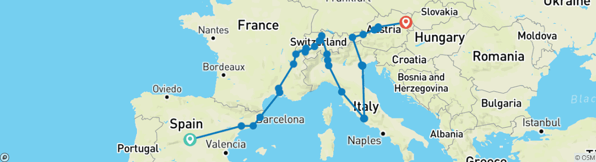 Image d'une carte montrant l'itinéraire du circuit
