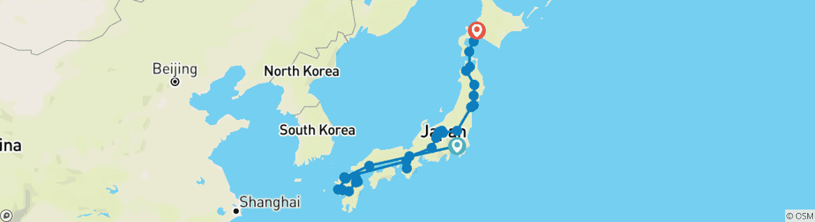 Image of a map showing the route of the tour