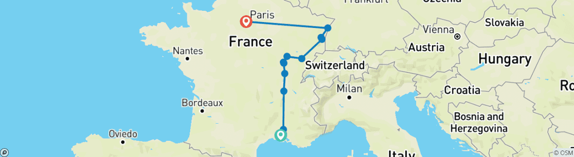 Image d'une carte montrant l'itinéraire du circuit