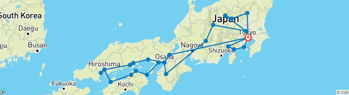 Image of a map showing the route of the tour