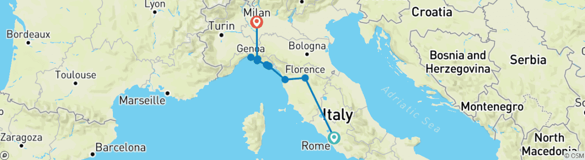 Image d'une carte montrant l'itinéraire du circuit