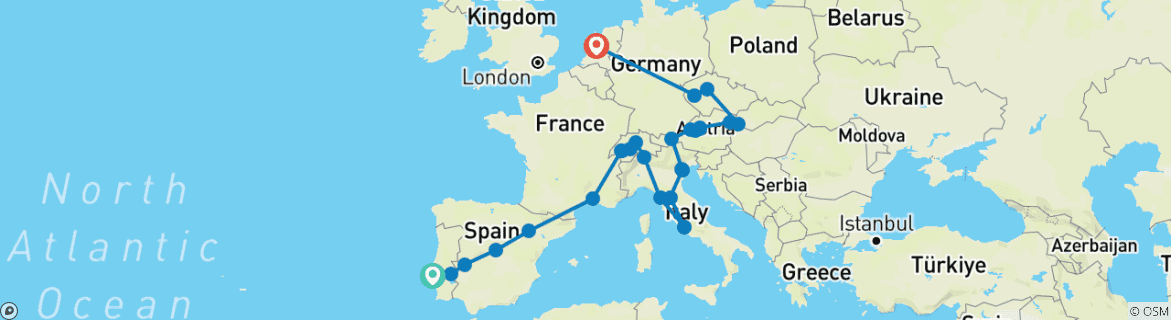 Foto van een kaart met de route van de rondreis