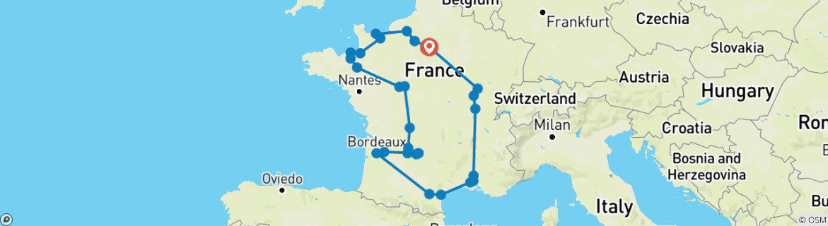 Image d'une carte montrant l'itinéraire du circuit