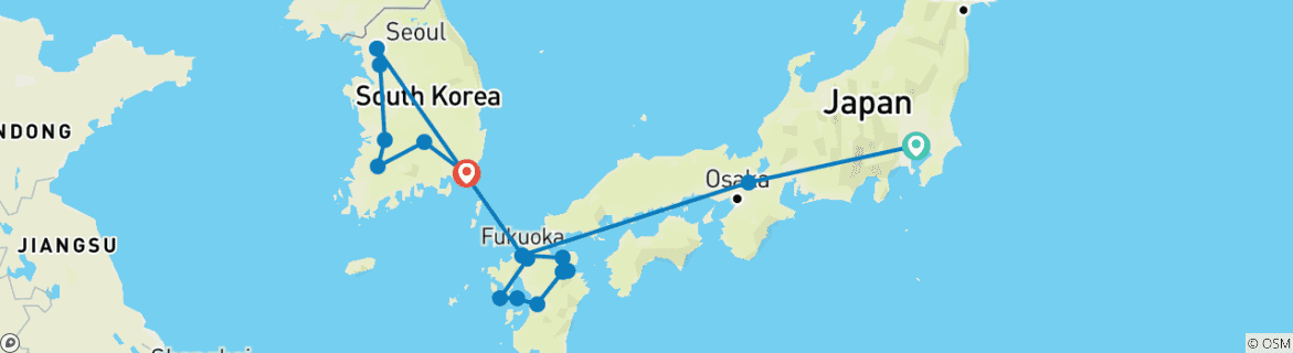 Image of a map showing the route of the tour