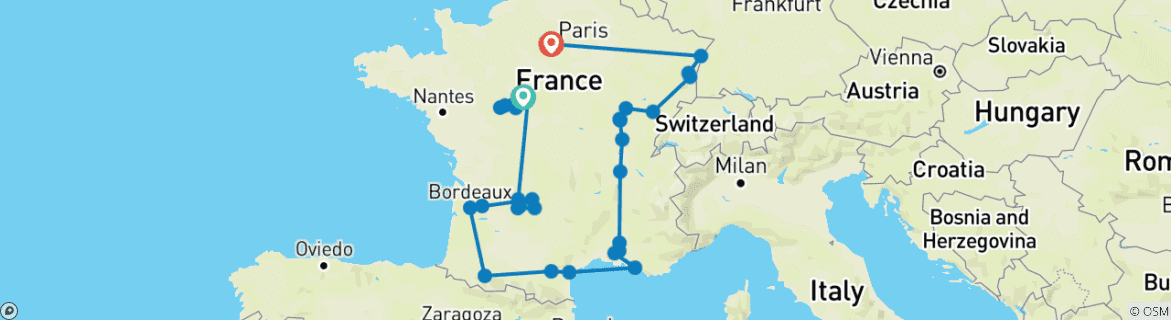 Image d'une carte montrant l'itinéraire du circuit