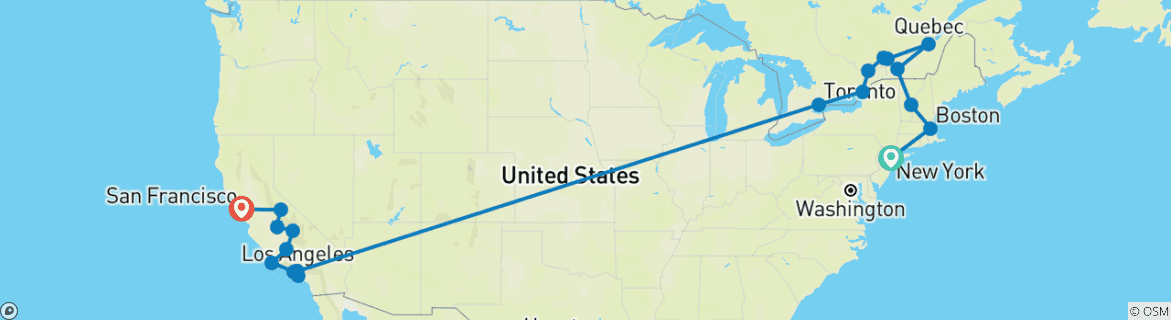 Image of a map showing the route of the tour