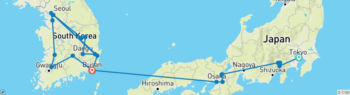 Image of a map showing the route of the tour