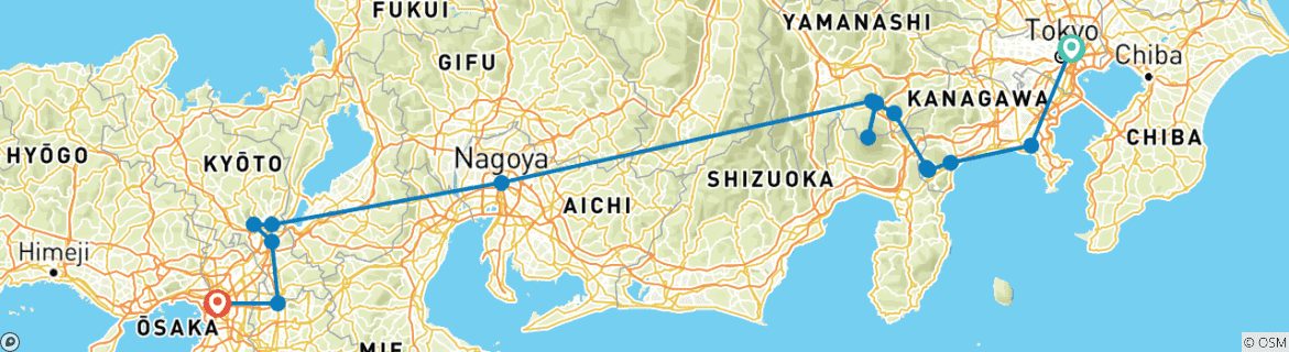 Image of a map showing the route of the tour