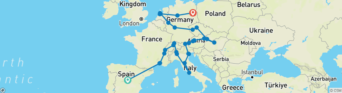 Karte mit der Reiseroute