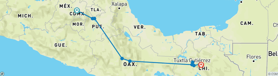 Image d'une carte montrant l'itinéraire du circuit