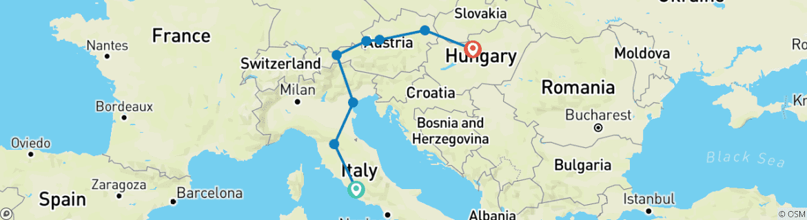 Carte du circuit Symphonie classique à Budapest (8 destinations)