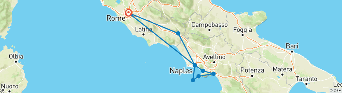 Mapa de Sorrento, Capri y Pompeya