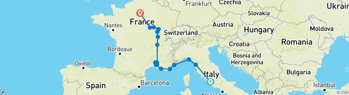 Image d'une carte montrant l'itinéraire du circuit