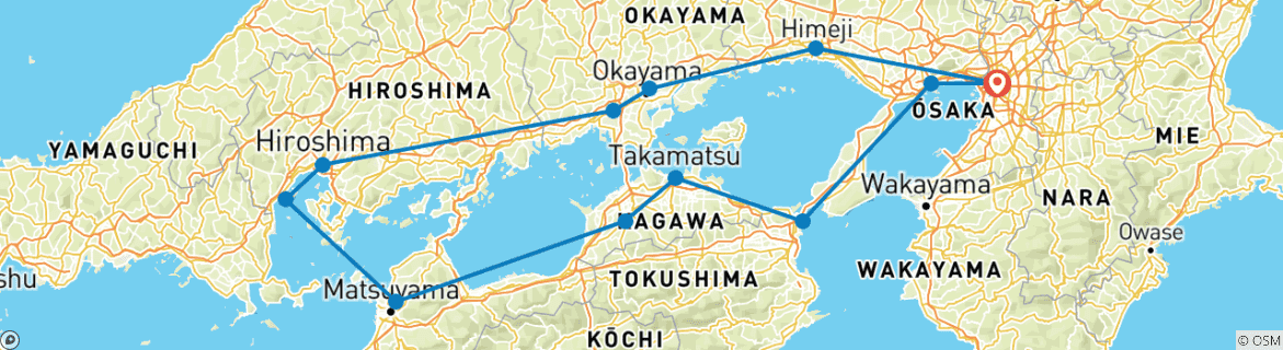 Image of a map showing the route of the tour