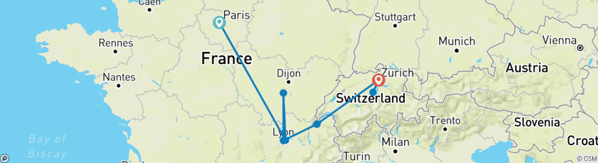 Image d'une carte montrant l'itinéraire du circuit